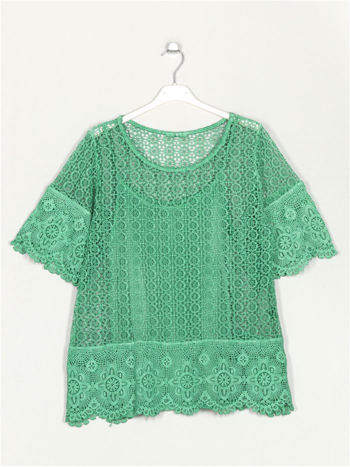 Blouse with guipure verde-hierba