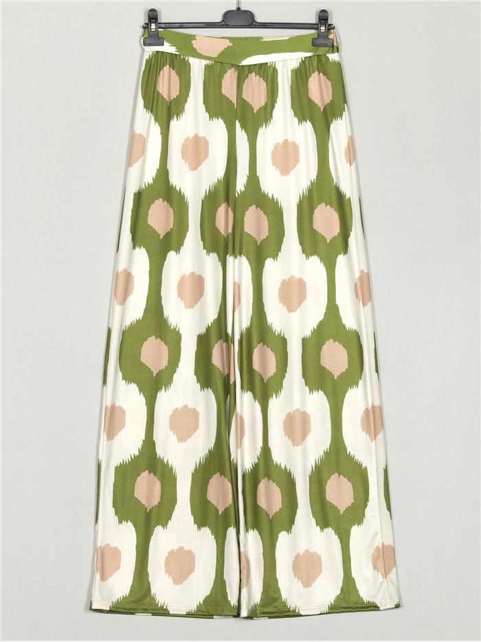 Printed flowing trousers verde-oliva