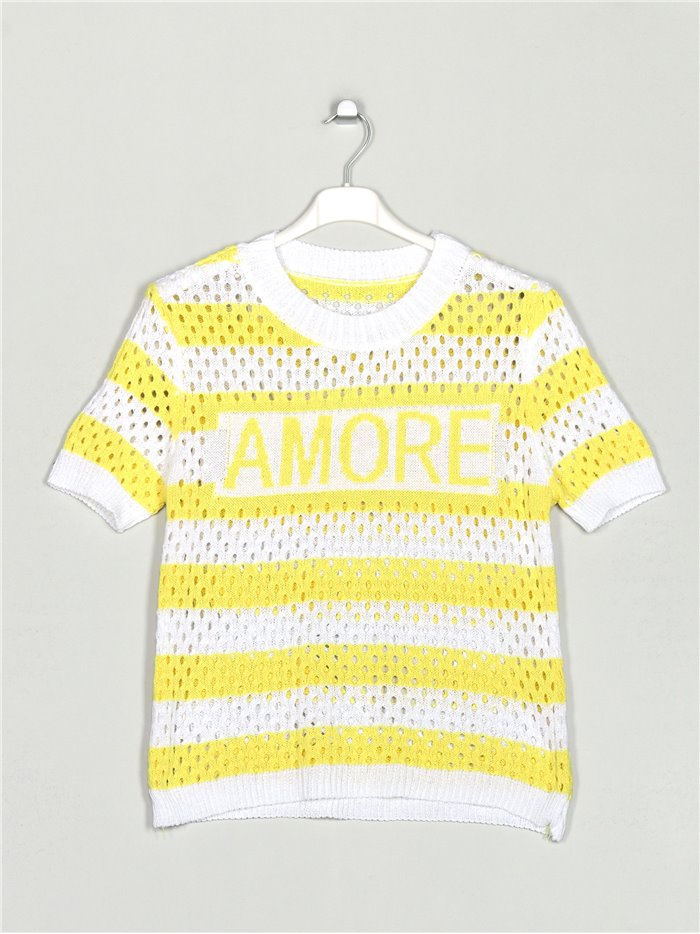 Die-cut amore knit sweater amarillo