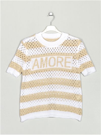Die-cut amore knit sweater beis