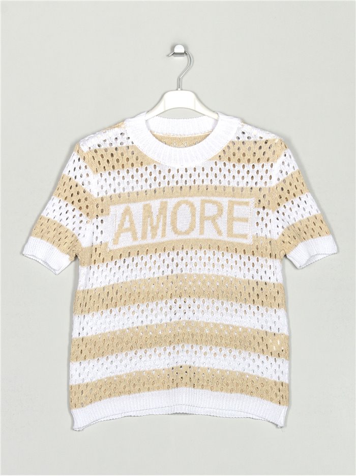Die-cut amore knit sweater beis