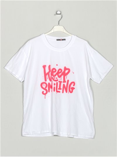 Camiseta amplia keep smile fucsia