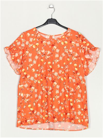 Blusa floral manga volantes naranja