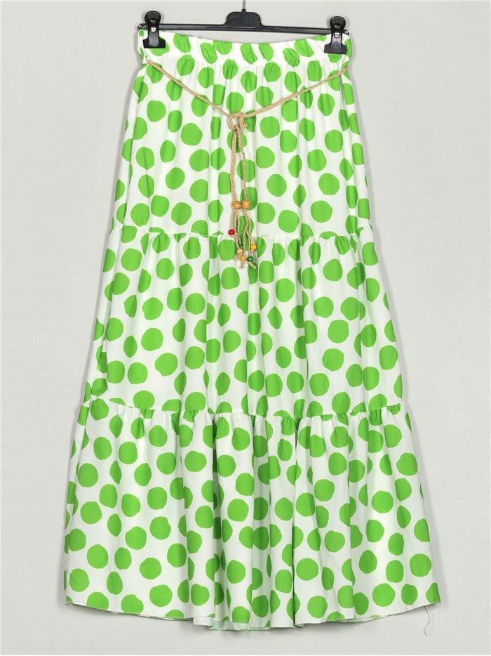 Polka dot skirt with belt verde-manzana