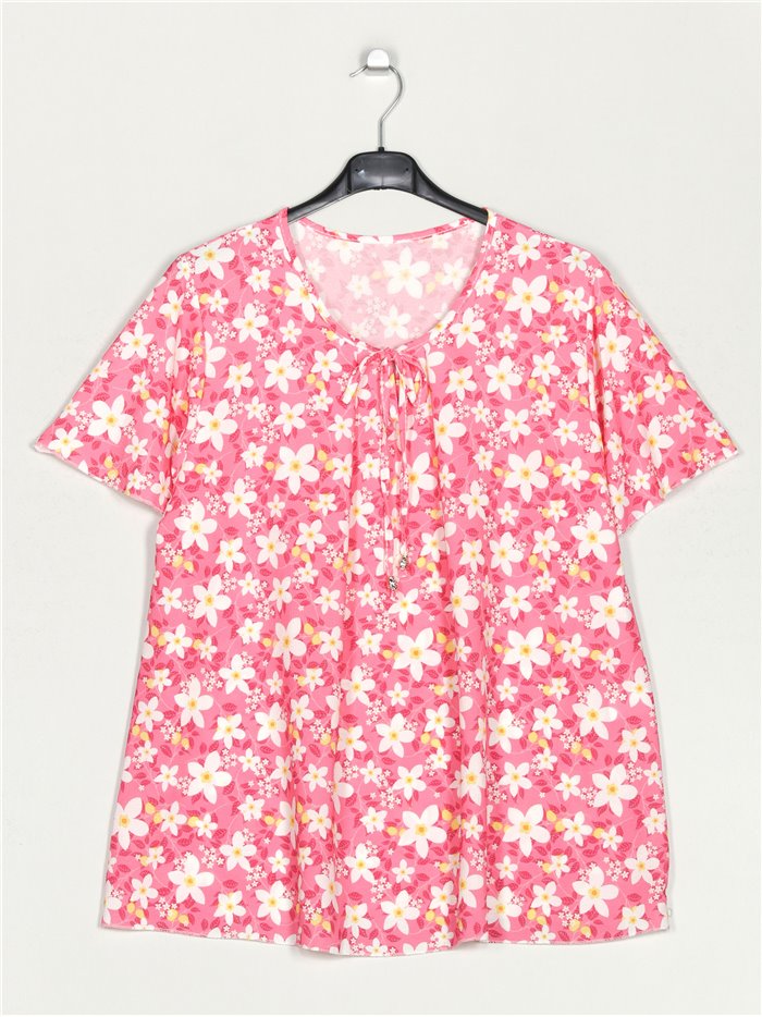 Plus size floral blouse fucsia