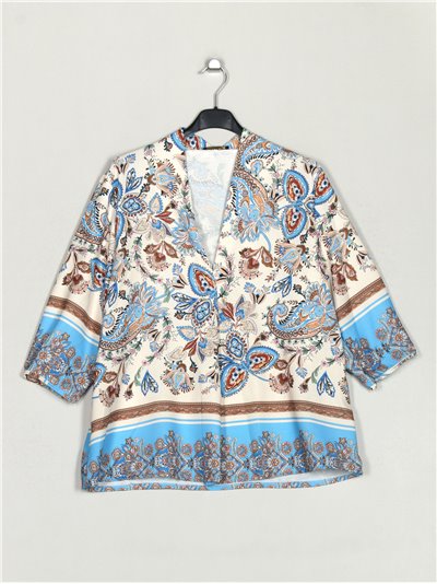 Cachemir printed blouse azul-claro