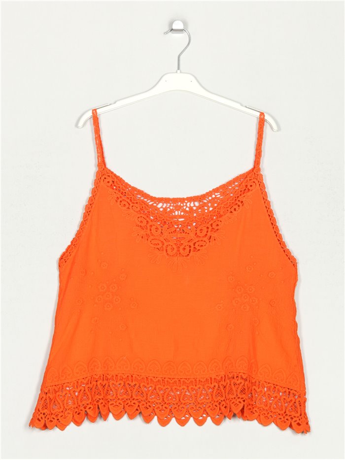 Embroidered top with guipure naranja