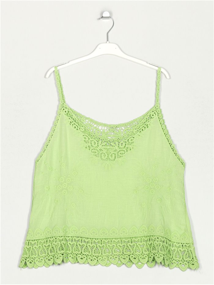 Embroidered top with guipure verde-manzana