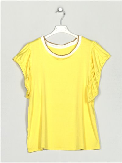 Camiseta manga volantes amarillo