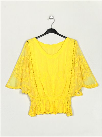 Tulle sleeve lace blouse amarillo