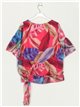 Printed blouse with knots fucsia