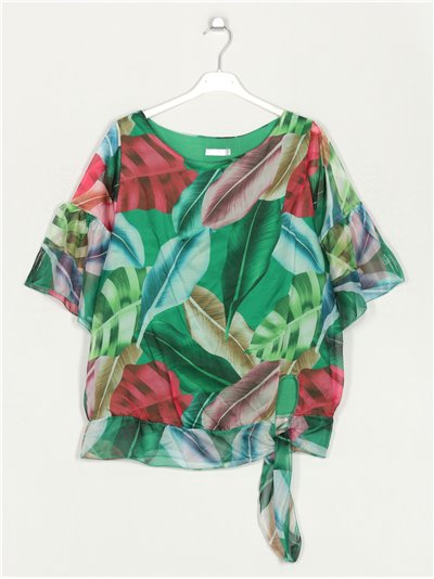 Printed blouse with knots verde-hierba