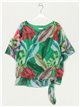 Printed blouse with knots verde-hierba