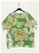 Blusa floral gasa talla grande verde-manzana