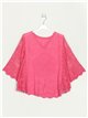 Embroidered blouse with lace fucsia