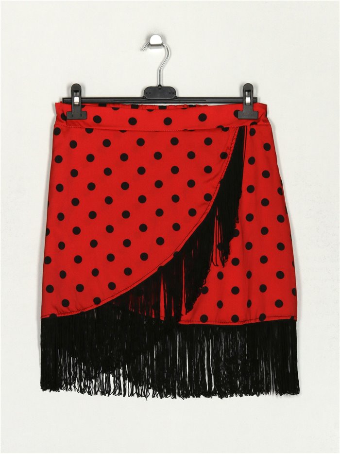 Minifalda lunares flecos rojo