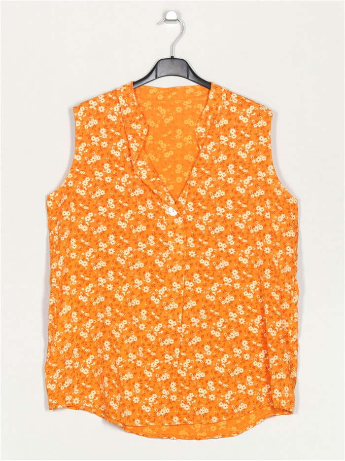 Blusa florecitas talla grande naranja