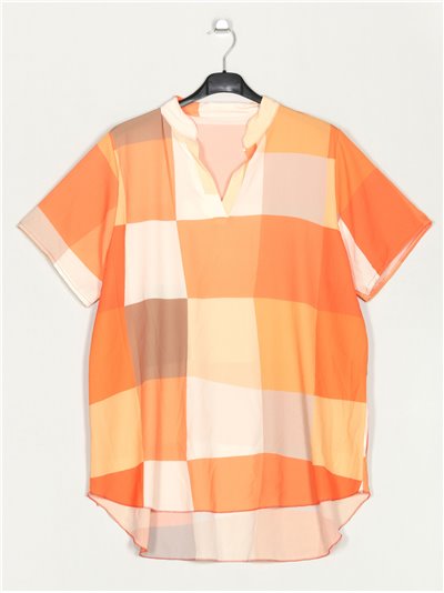 Plus size checked blouse naranja
