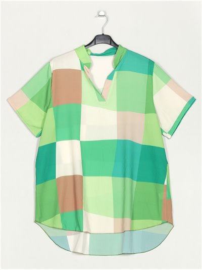 Plus size checked blouse verde-hierba