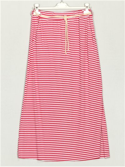 Striped elastic skirt with belt fucsia