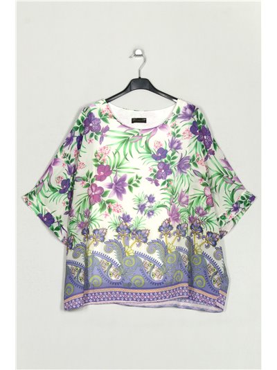 Oversized floral blouse lila