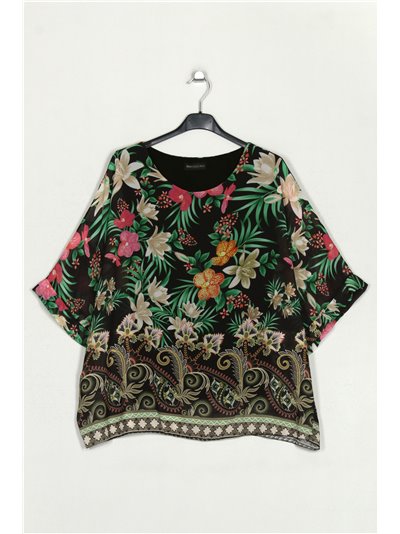 Oversized floral blouse negro