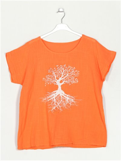Blusa árbol efecto lino naranja