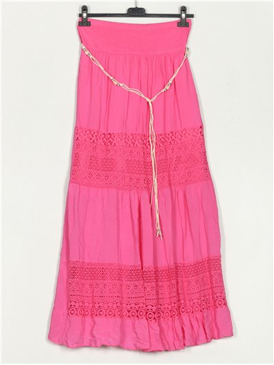 Flowing skirt with lace fucsia