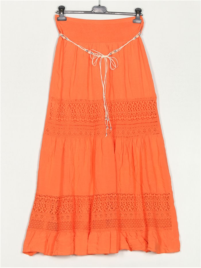 Falda larga encaje naranja