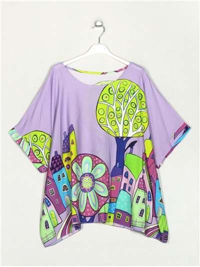 Maxi printed blouse lila