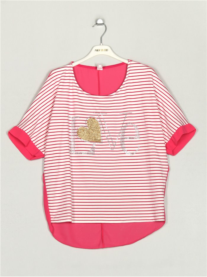 Striped Love t-shirt fucsia