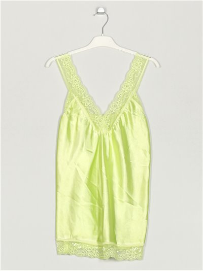 Faded-effect top with lace verde-limon