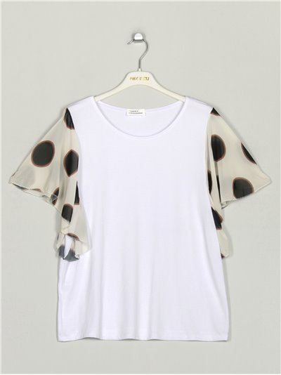 Polka dot T-shirt with ruffles blanco