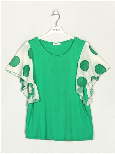 Camiseta manga lunares verde-hierba