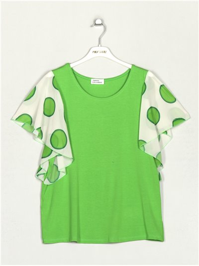 Polka dot T-shirt with ruffles verde-manzana