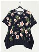 Plus size flowing blouse marino-flores-rosas