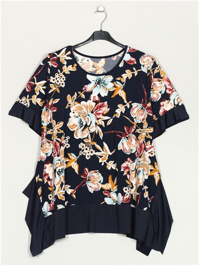 Plus size flowing blouse marino-multi-flores