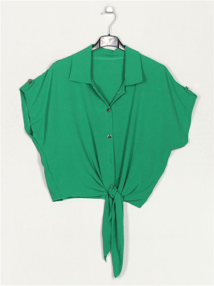 Cropped shirt with knots verde-hierba