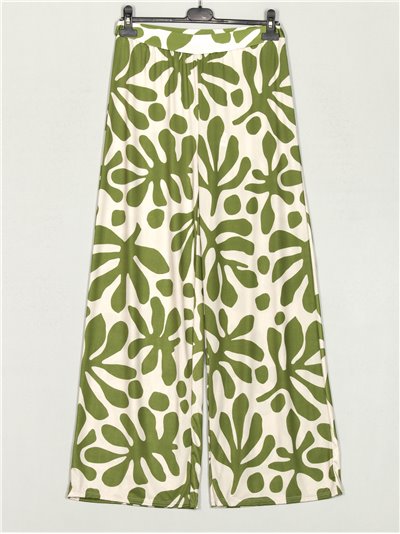 Printed flowing trousers verde-olivo