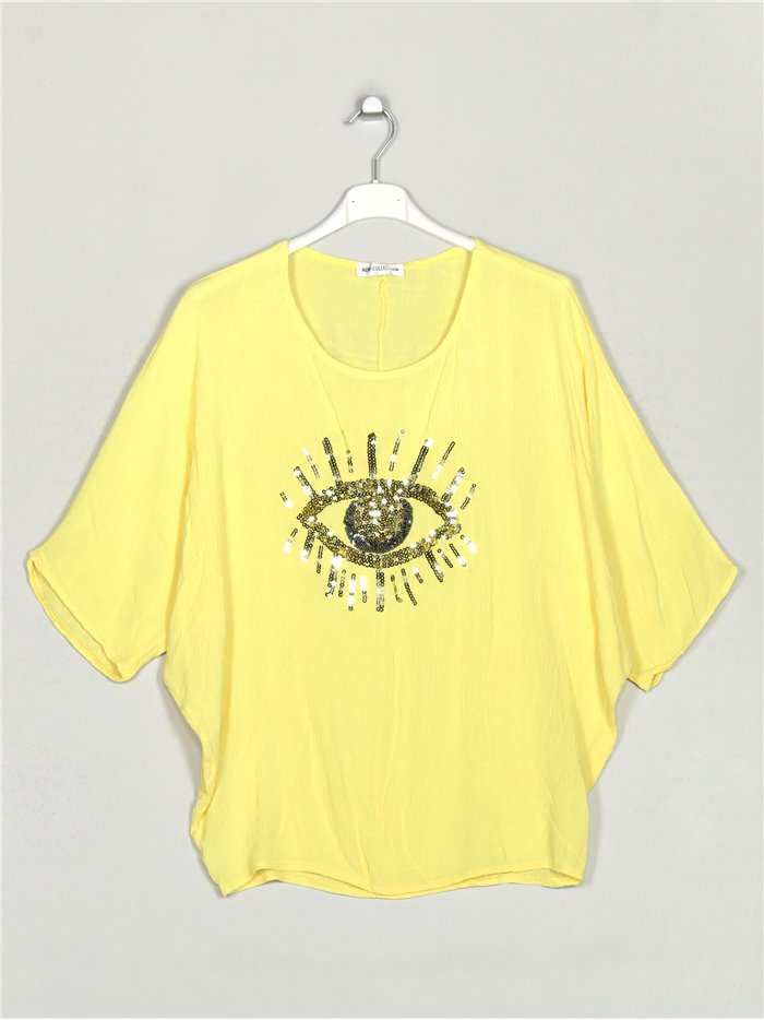 Plus size blouse with sequins amarillo