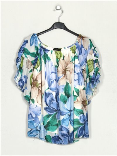 Floral blouse with ruffle trims azul-claro