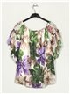 Floral blouse with ruffle trims lila