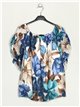 Floral blouse with ruffle trims marino