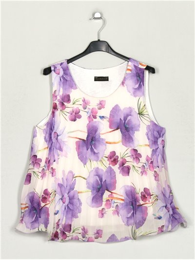 Pleated floral blouse lila
