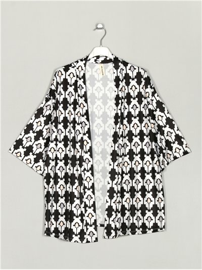 Oversized printed kimono negro