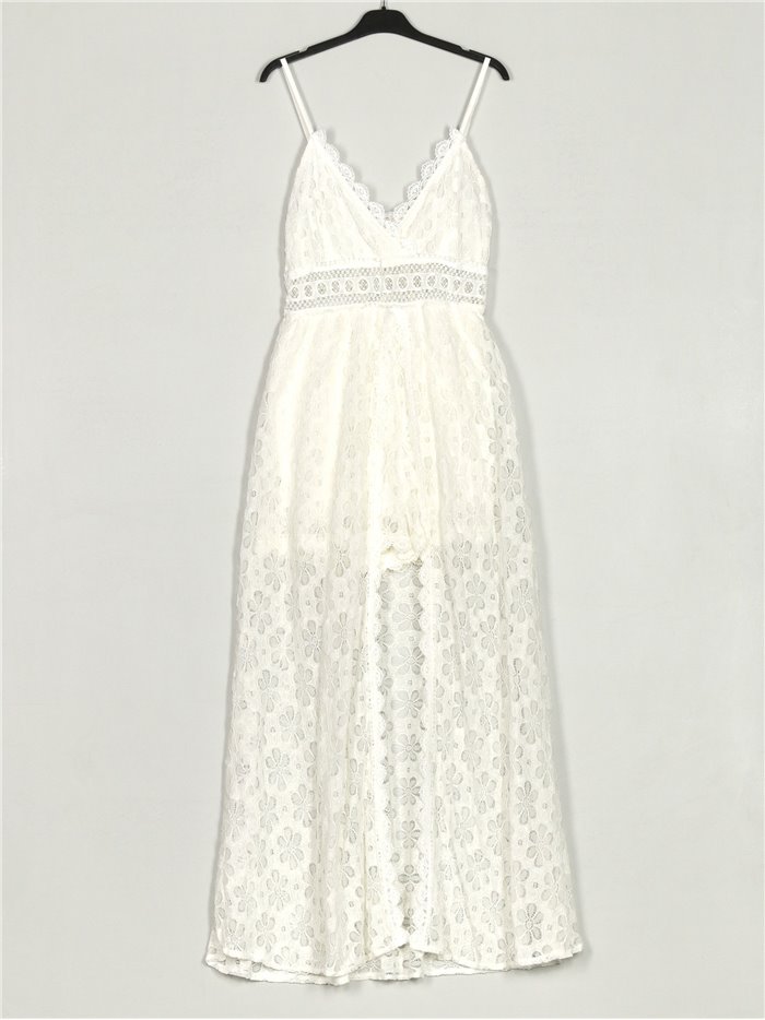 Lace maxi dress with short blanco