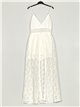 Lace maxi dress with short blanco