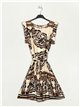 Printed dress with ruffle trims marron