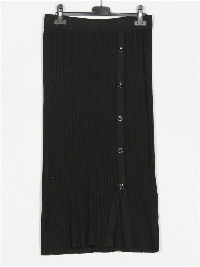 Knit skirt with buttons negro