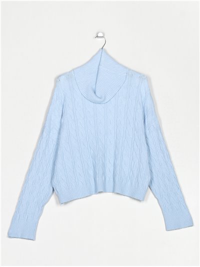 Roll neck textured cable-knit sweater azul-claro